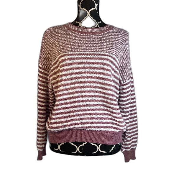 C&C California Pink & White Striped Knit Cotton Blend Sweater Size Medium - Picture 1 of 9